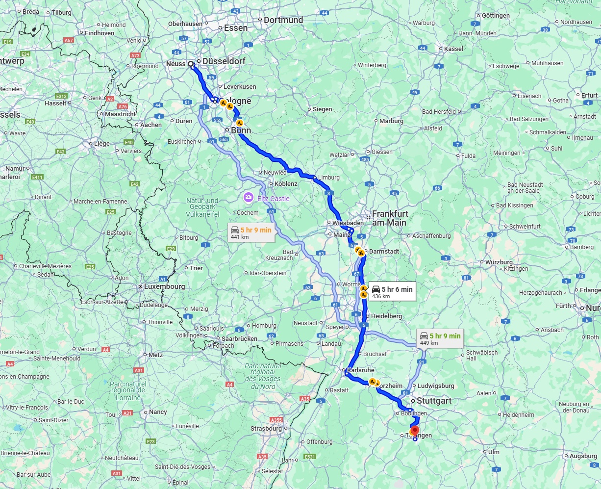 Anreise von Neuss Zu Reutlingen Über via A3