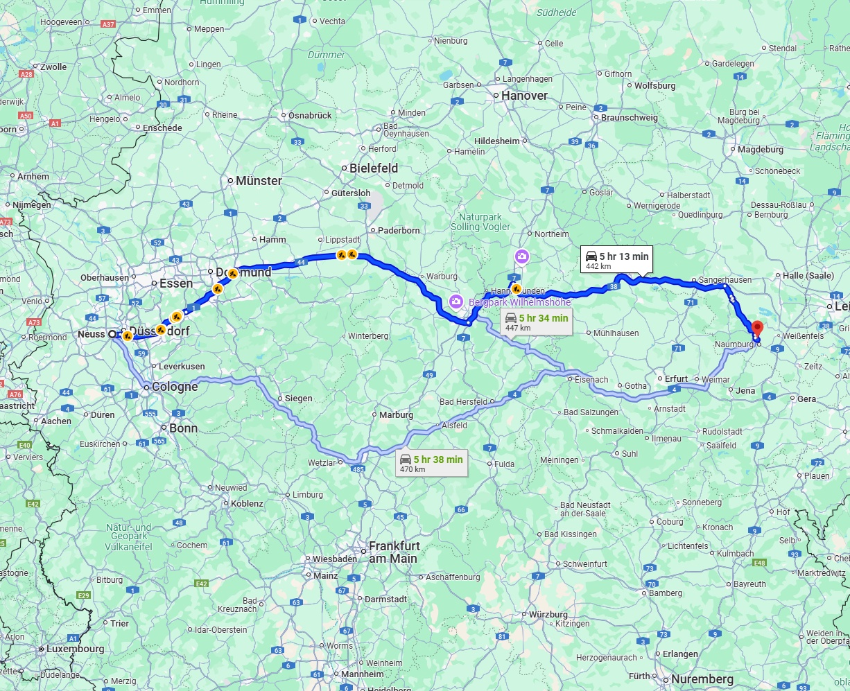 Anreise von Neuss Zu Saale Über via A44 and A38