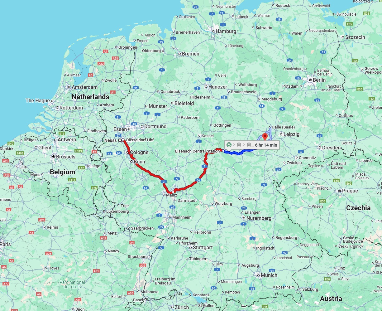 Anreise von Neuss Zu Saale Über 