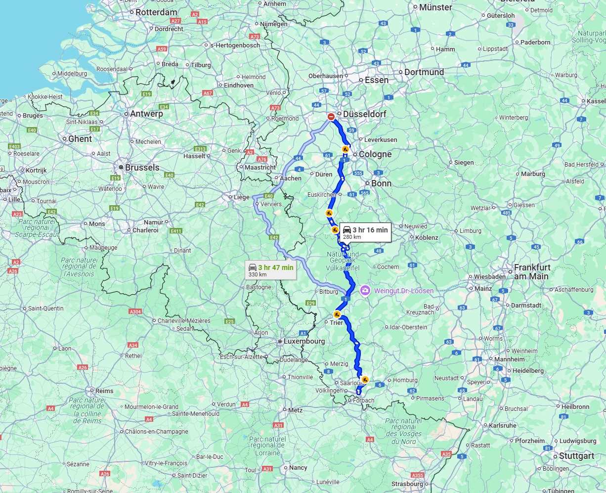 Anreise von Neuss Zu Saarbrücken Über via A1