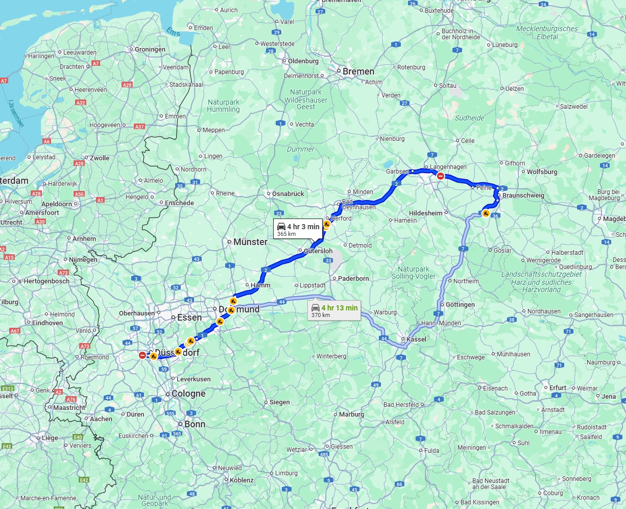 Anreise von Neuss Zu Salzgitter Über via A2