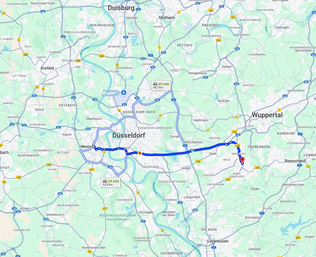 Anreise von Neuss Zu Solingen Über via A46