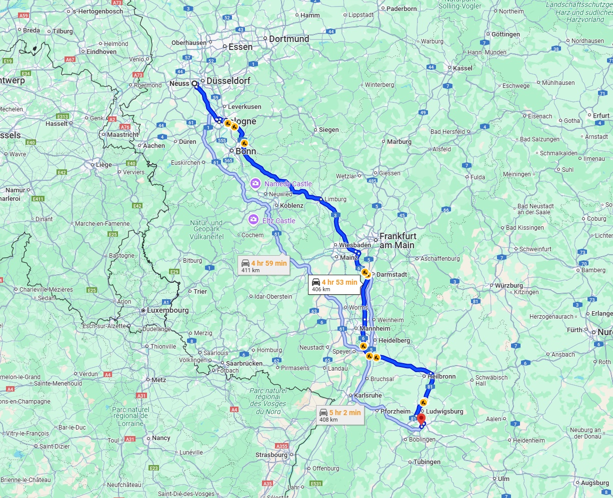 Anreise von Neuss Zu Stuttgart Über via A3