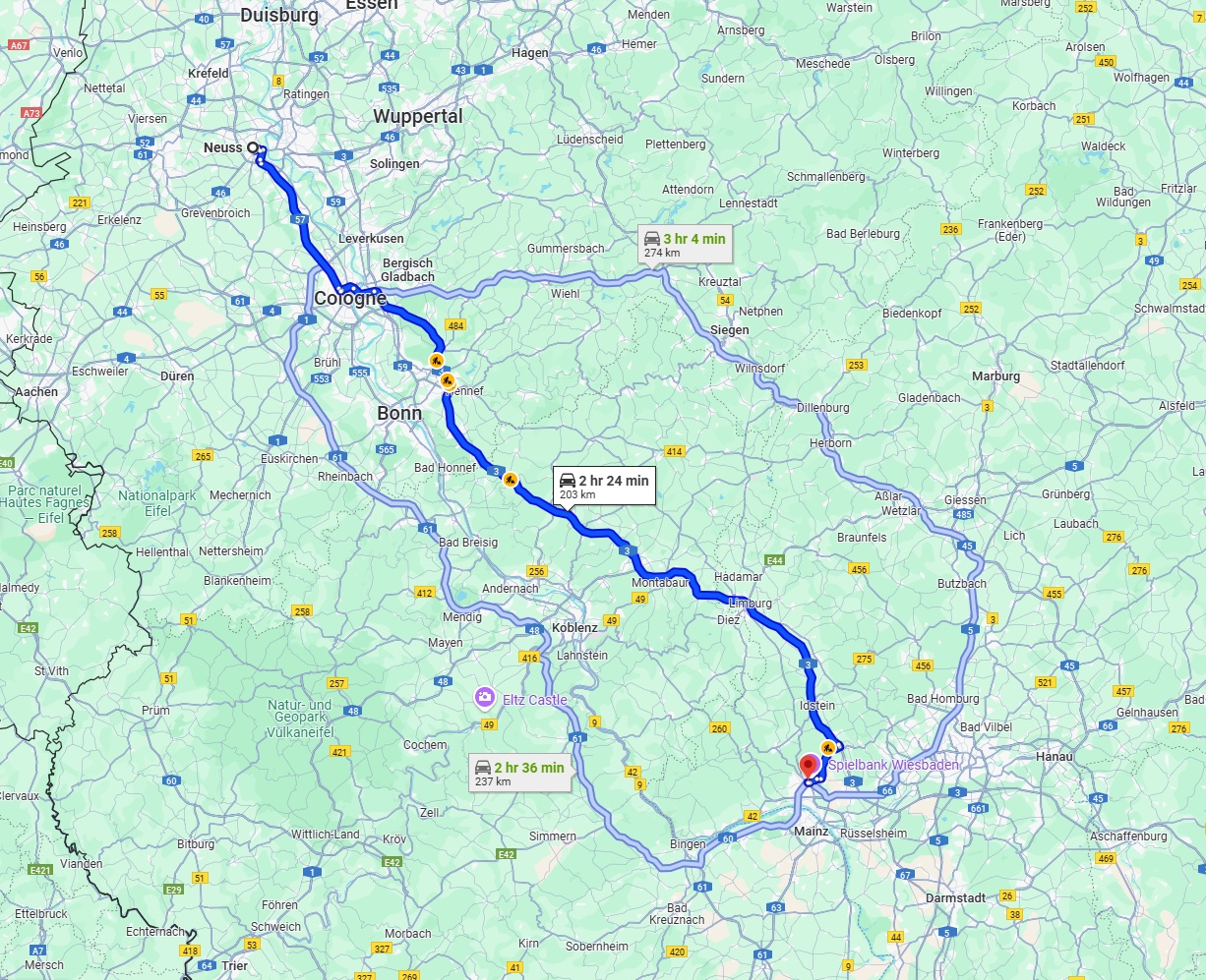 Anreise von Neuss Zu Wiesbaden Über via A3