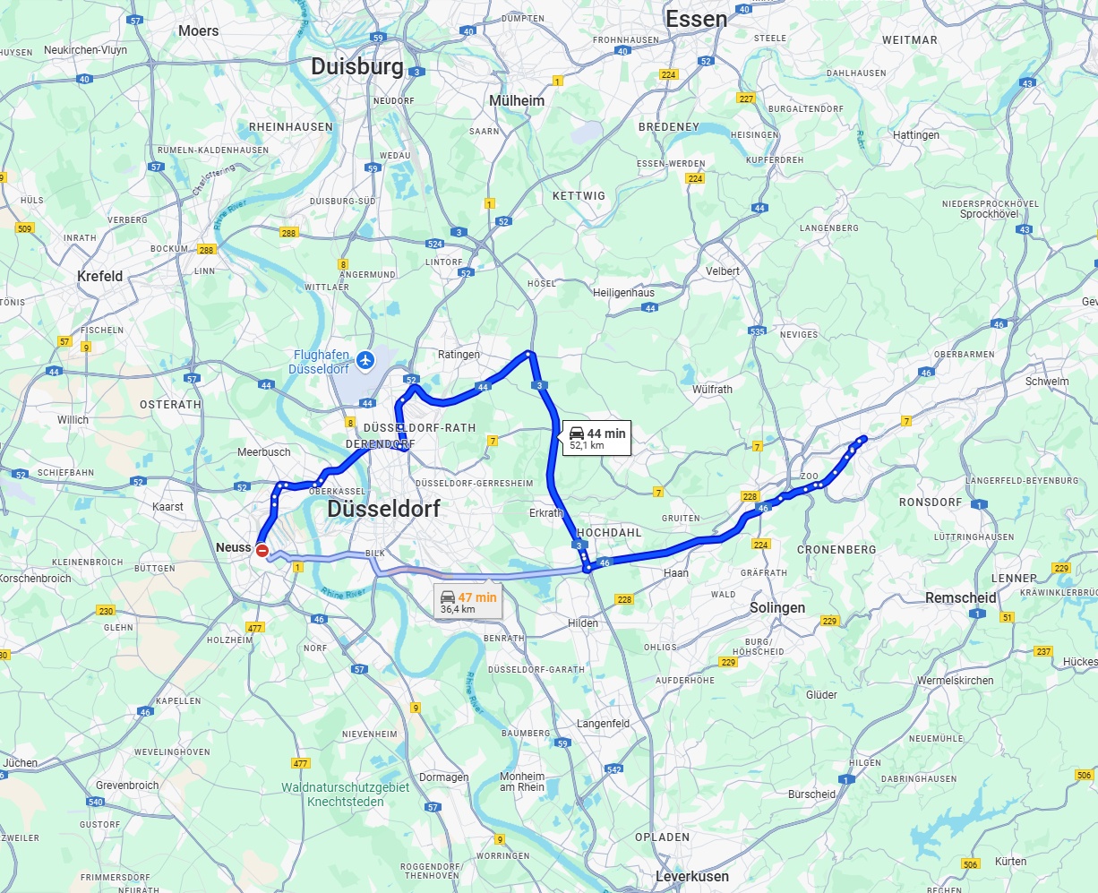 Anreise von Neuss Zu Wuppertal Über via A3