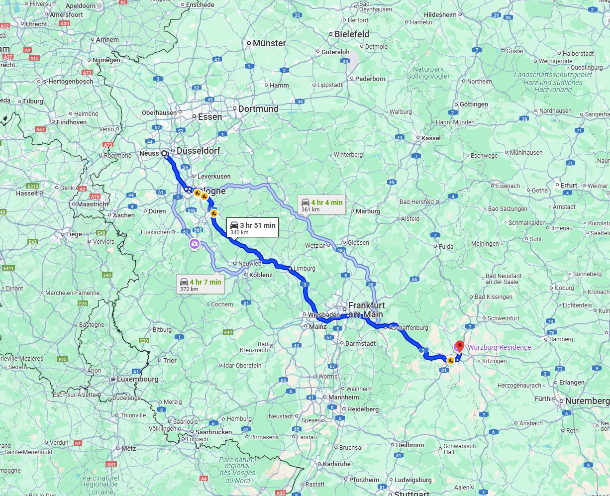Anreise von Neuss Zu Würzburg Über via A3