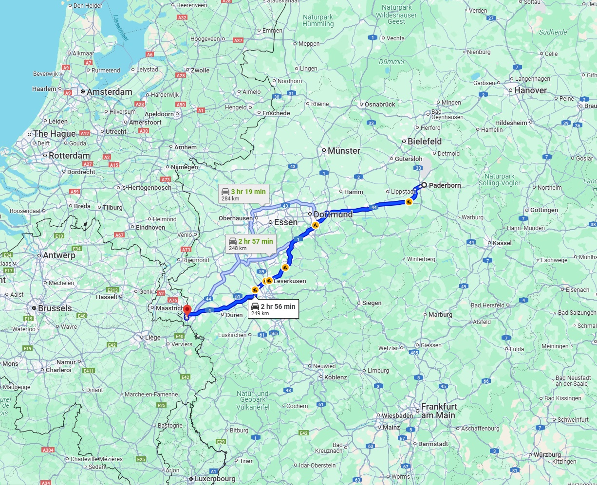 Anreise von Paderborn Zu Aachen Über via A44 and A1