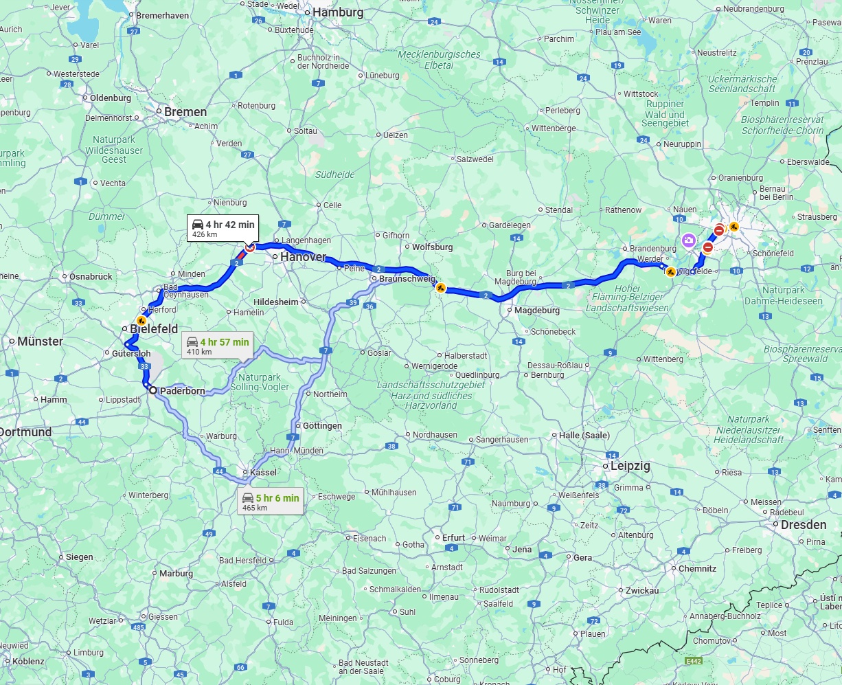 Anreise von Paderborn Zu Berlin Über via A2