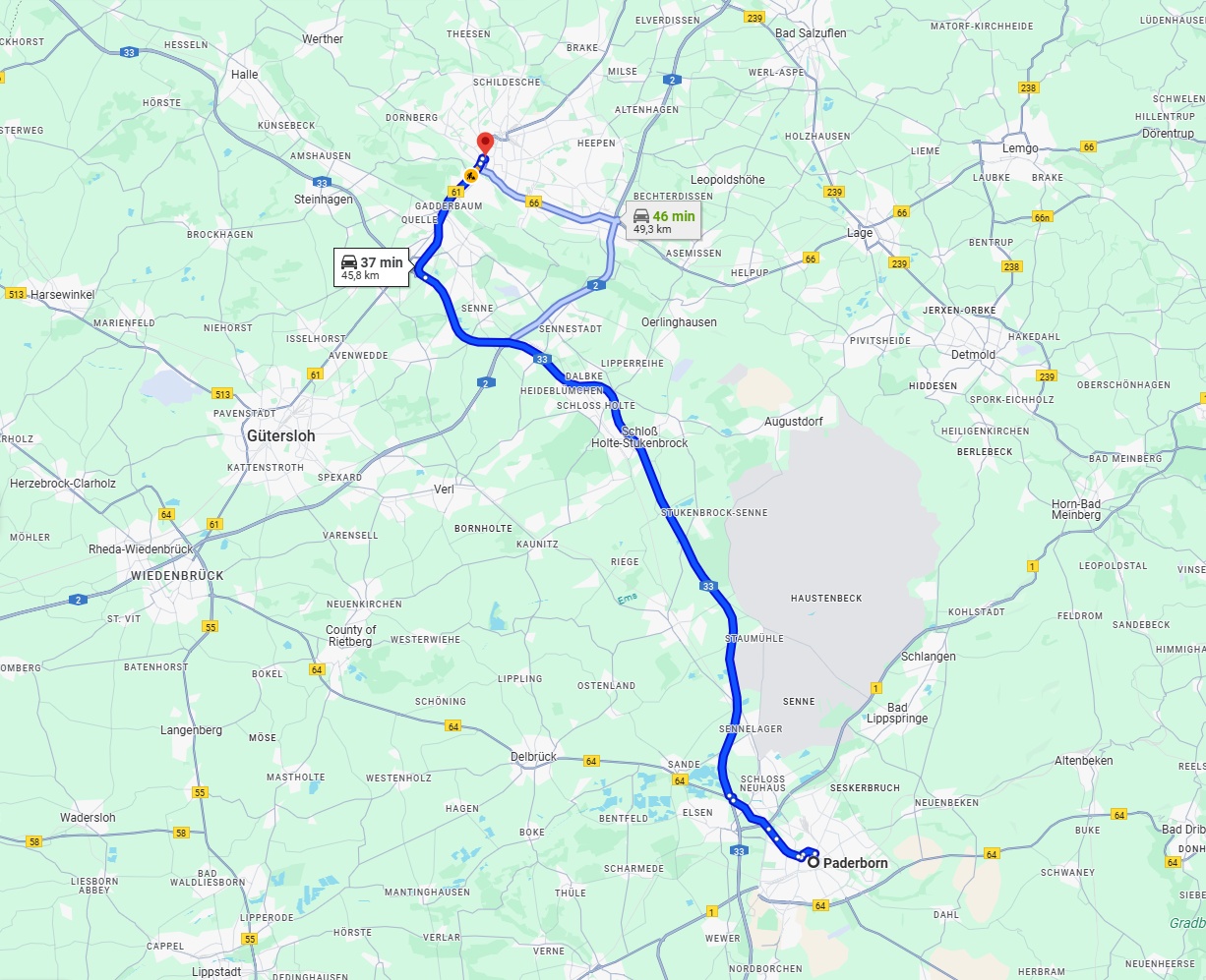 Anreise von Paderborn Zu Bielefeld Über via A33
