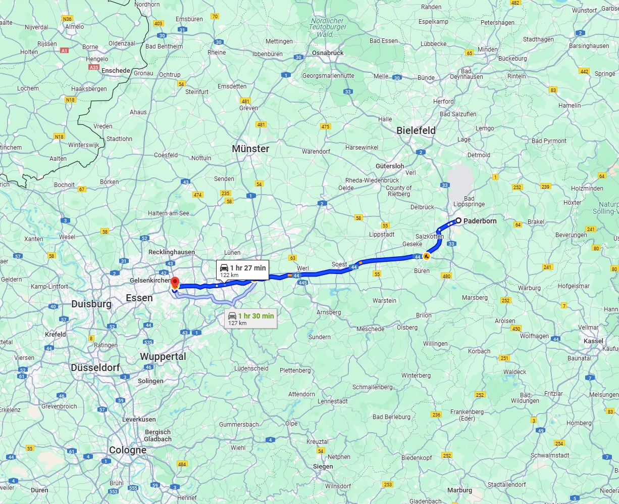 Anreise von Paderborn Zu Bochum Über via A44