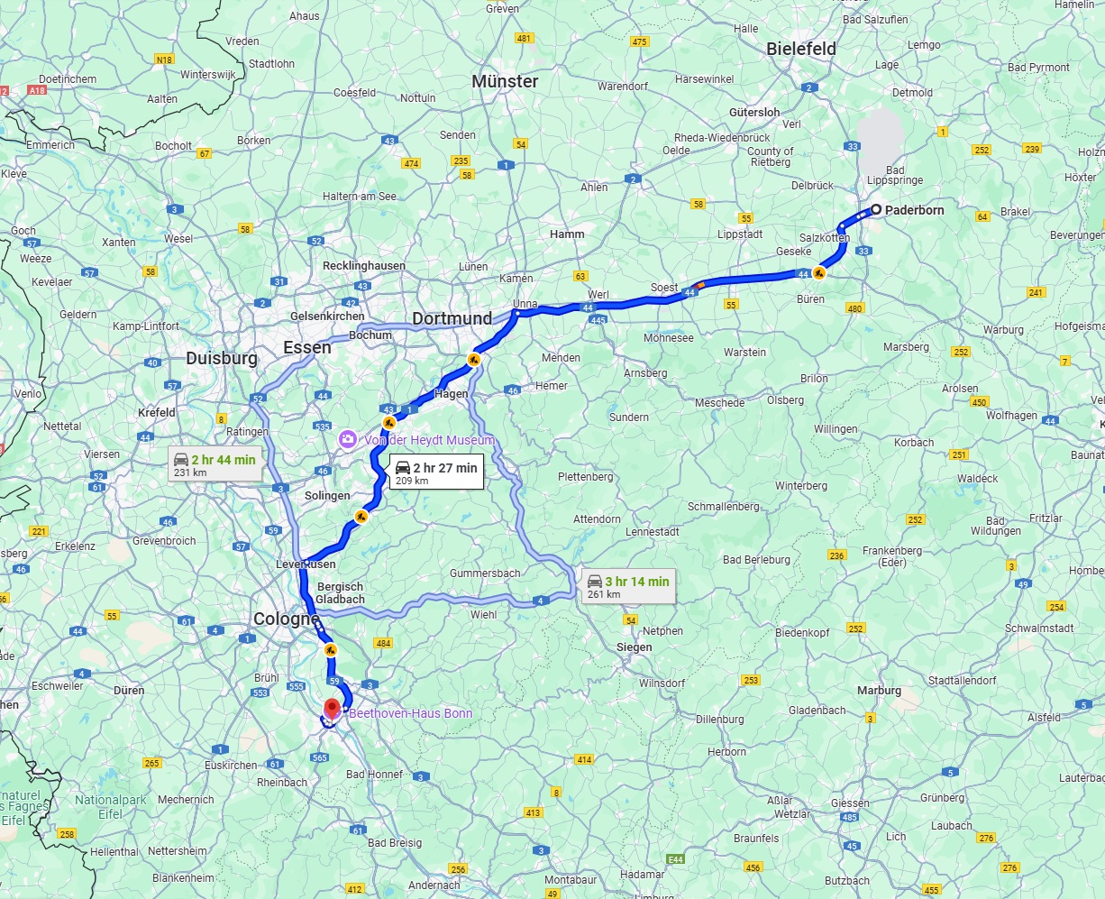 Anreise von Paderborn Zu Bonn Über via A44 and A1