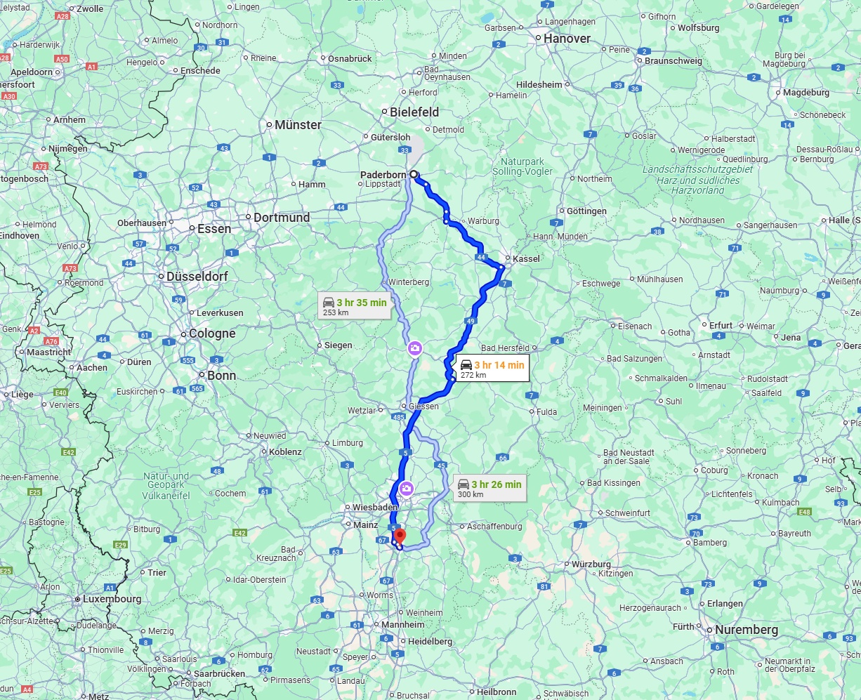 Anreise von Paderborn Zu Darmstadt Über via A49 and A5