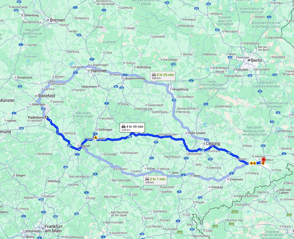 Anreise von Paderborn Zu Dresden Über via A38