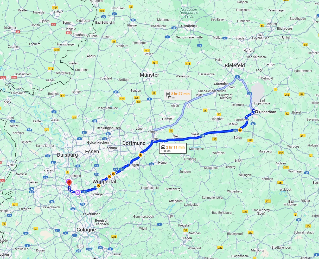 Anreise von Paderborn Zu Düsseldorf Über via A44