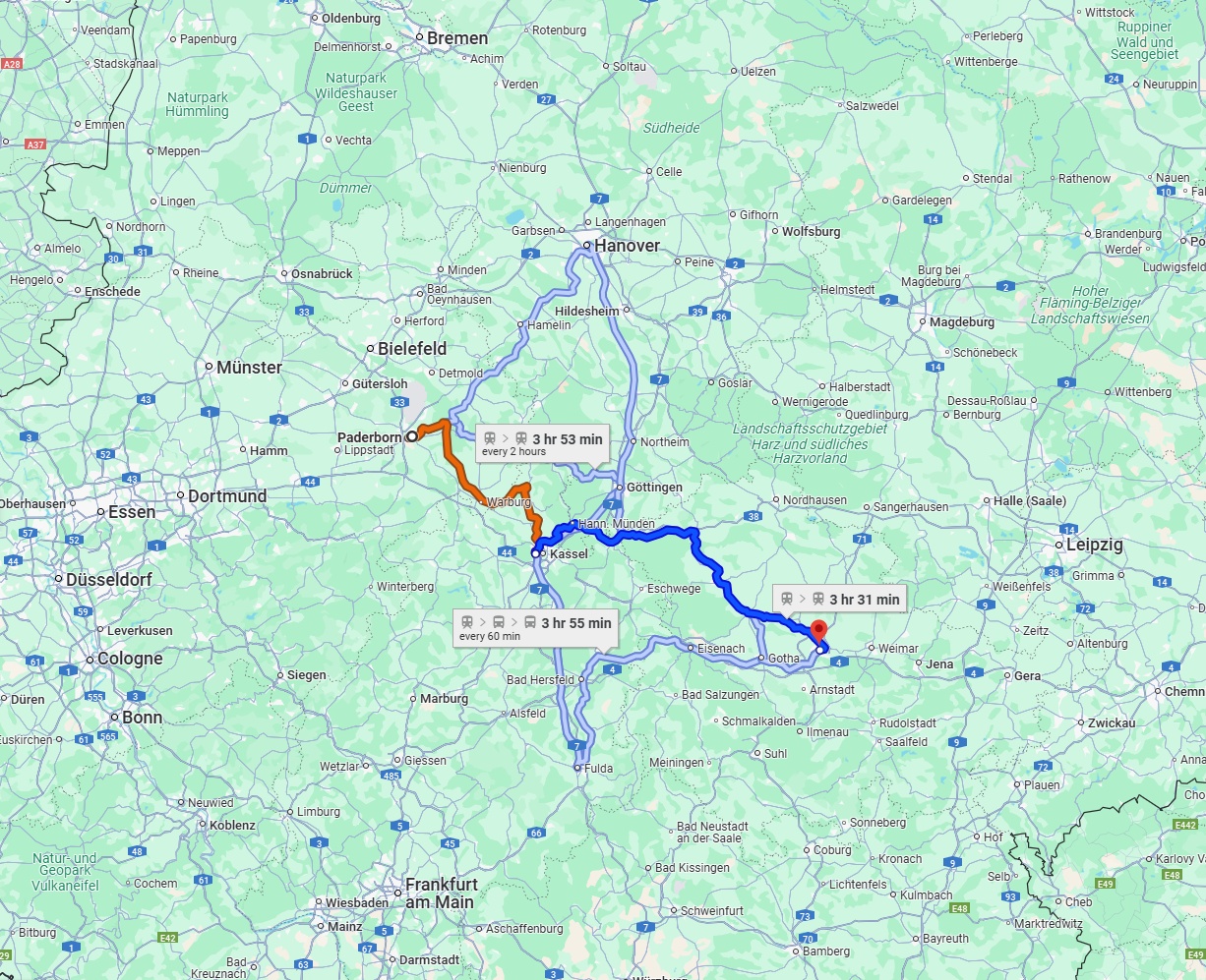 Anreise von Paderborn Zu Erfurt Über 