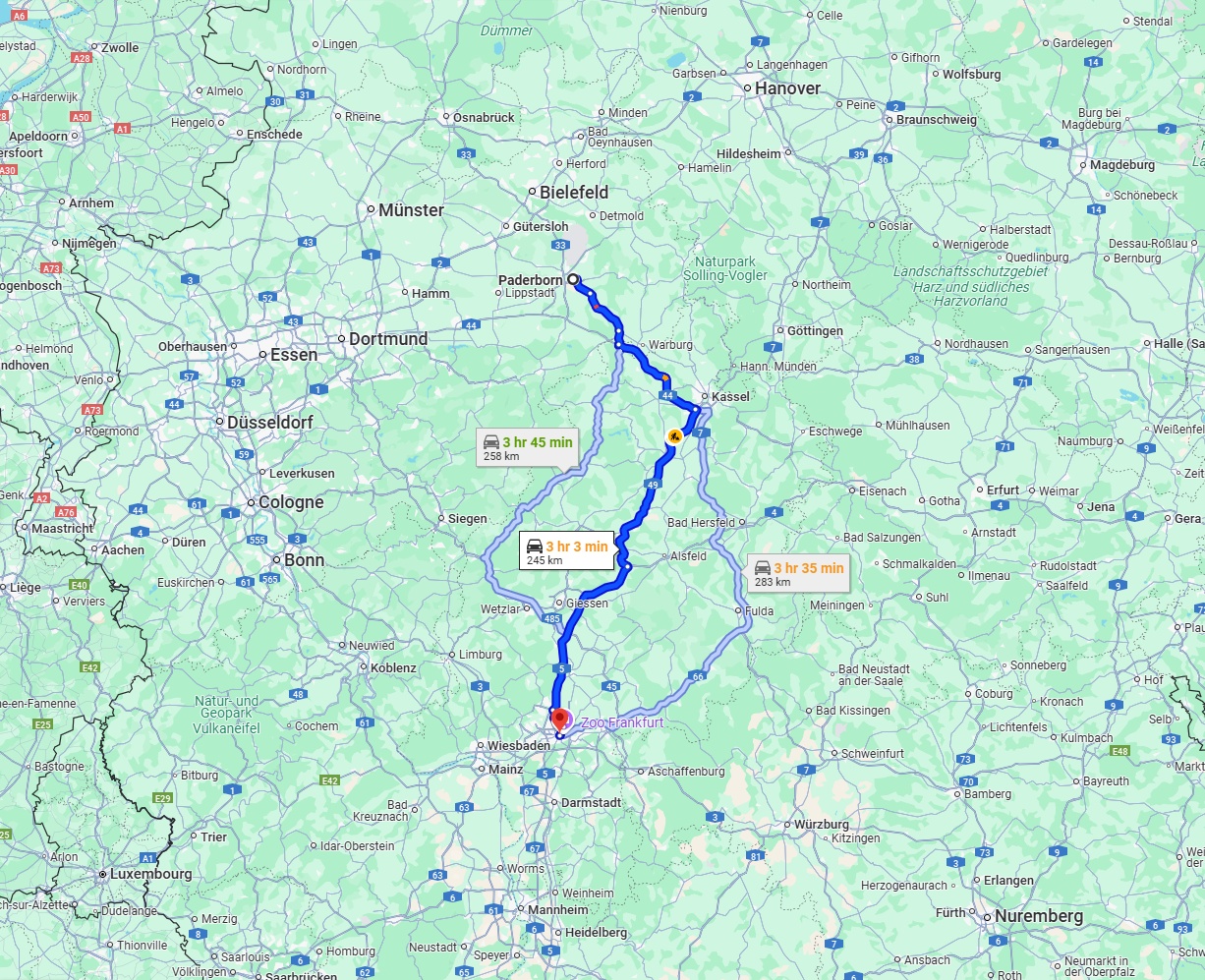 Anreise von Paderborn Zu Frankfurt am Main Über via A49 and A5