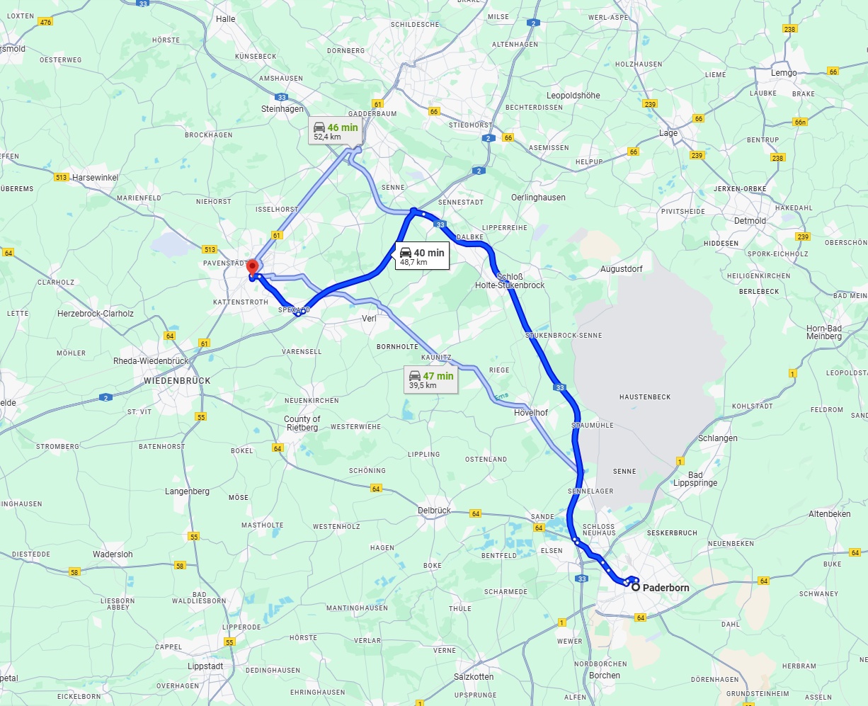 Anreise von Paderborn Zu Gütersloh Über via A33