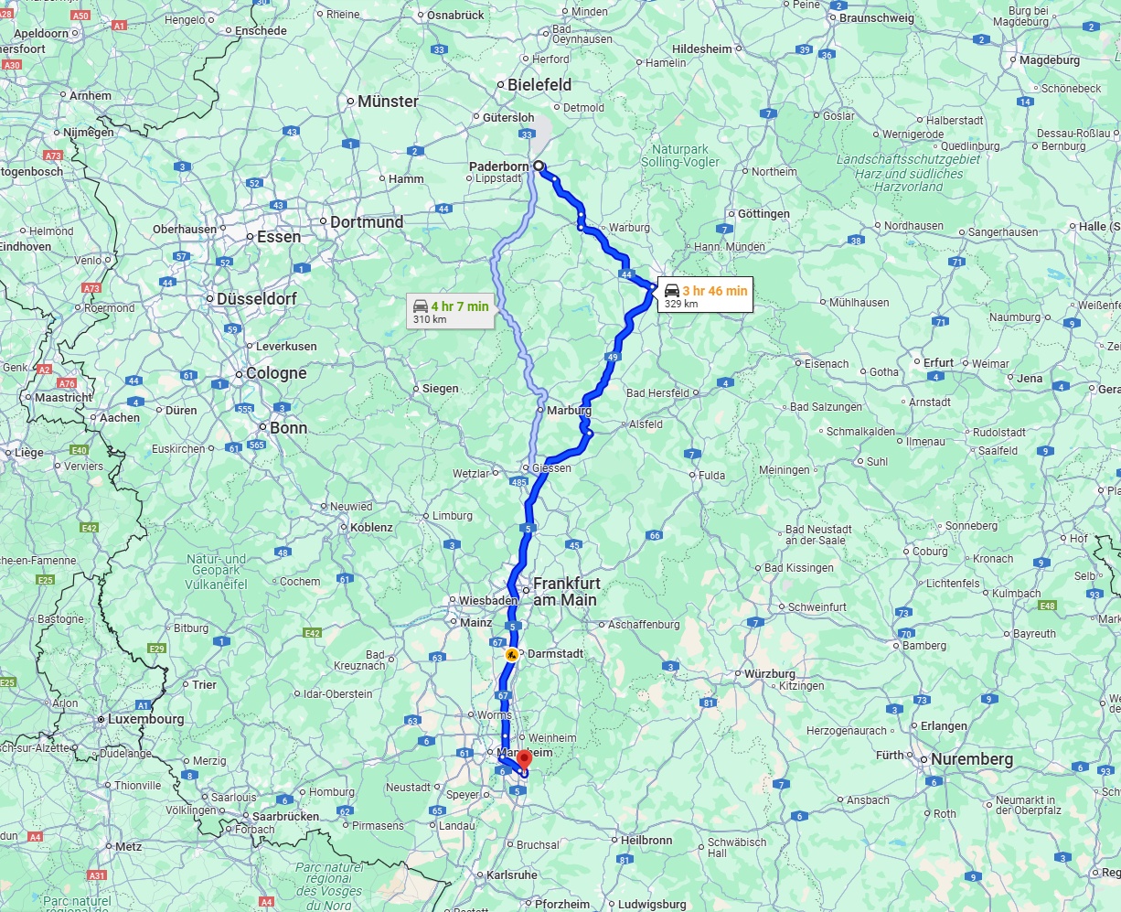 Anreise von Paderborn Zu Heidelberg Über via A5