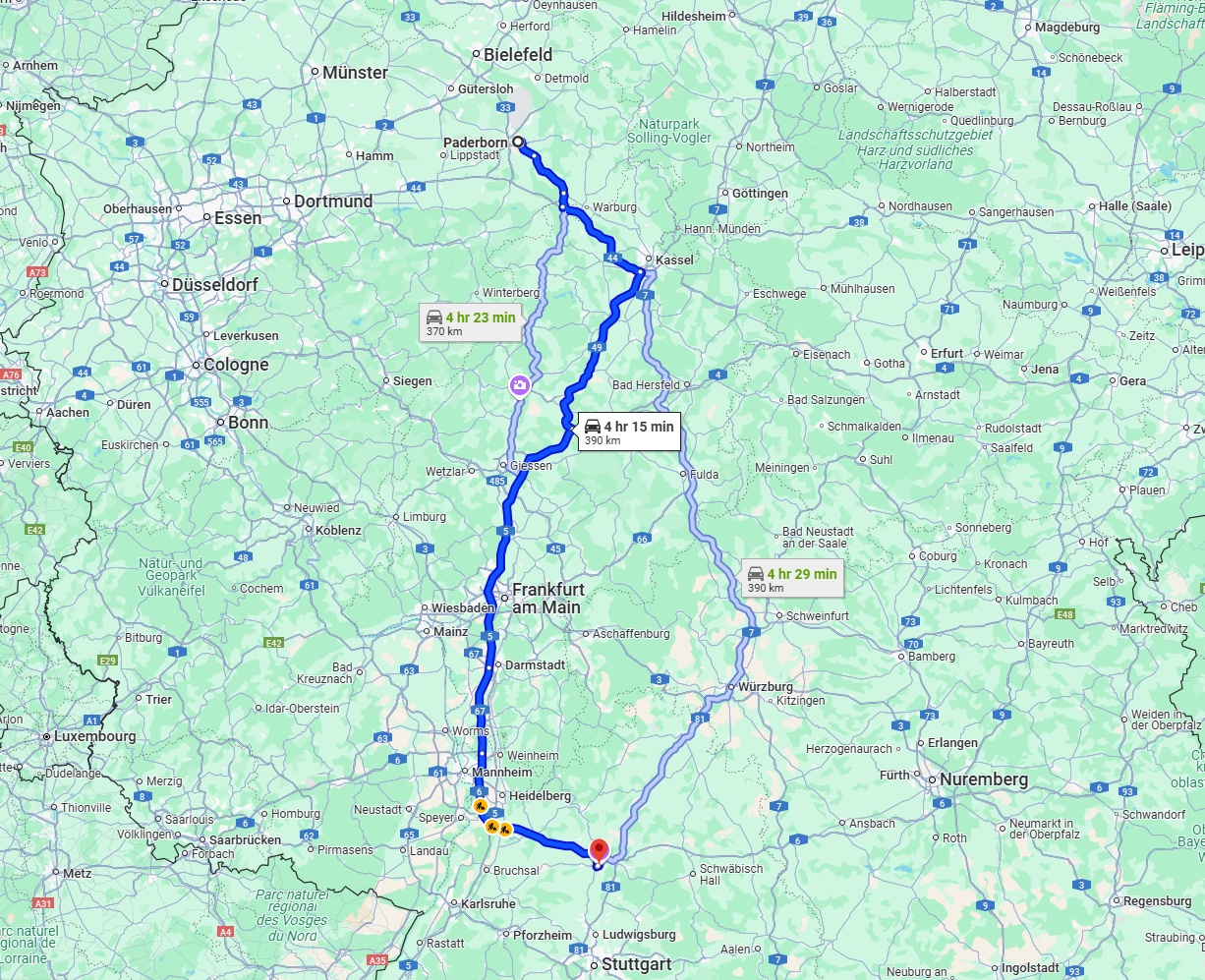 Anreise von Paderborn Zu Heilbronn Über via A5