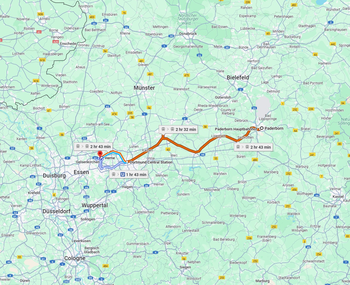 Anreise von Paderborn Zu Herne Über 