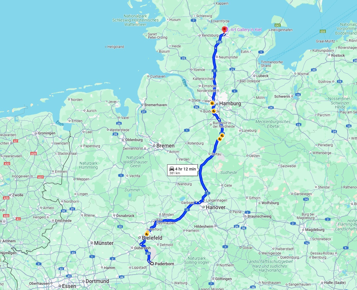 Anreise von Paderborn Zu Kiel Über via A2 and A7