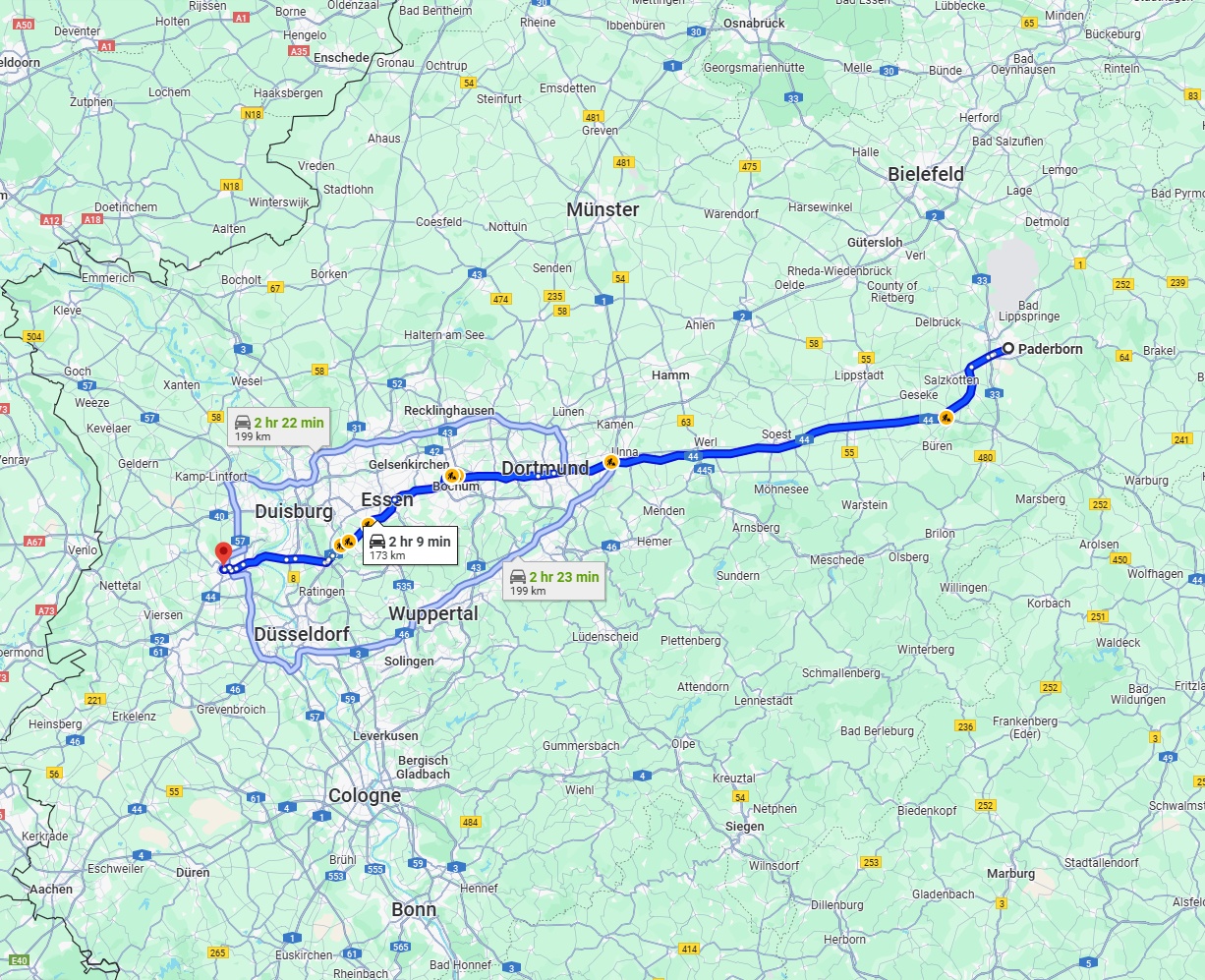 Anreise von Paderborn Zu Krefeld Über via A44
