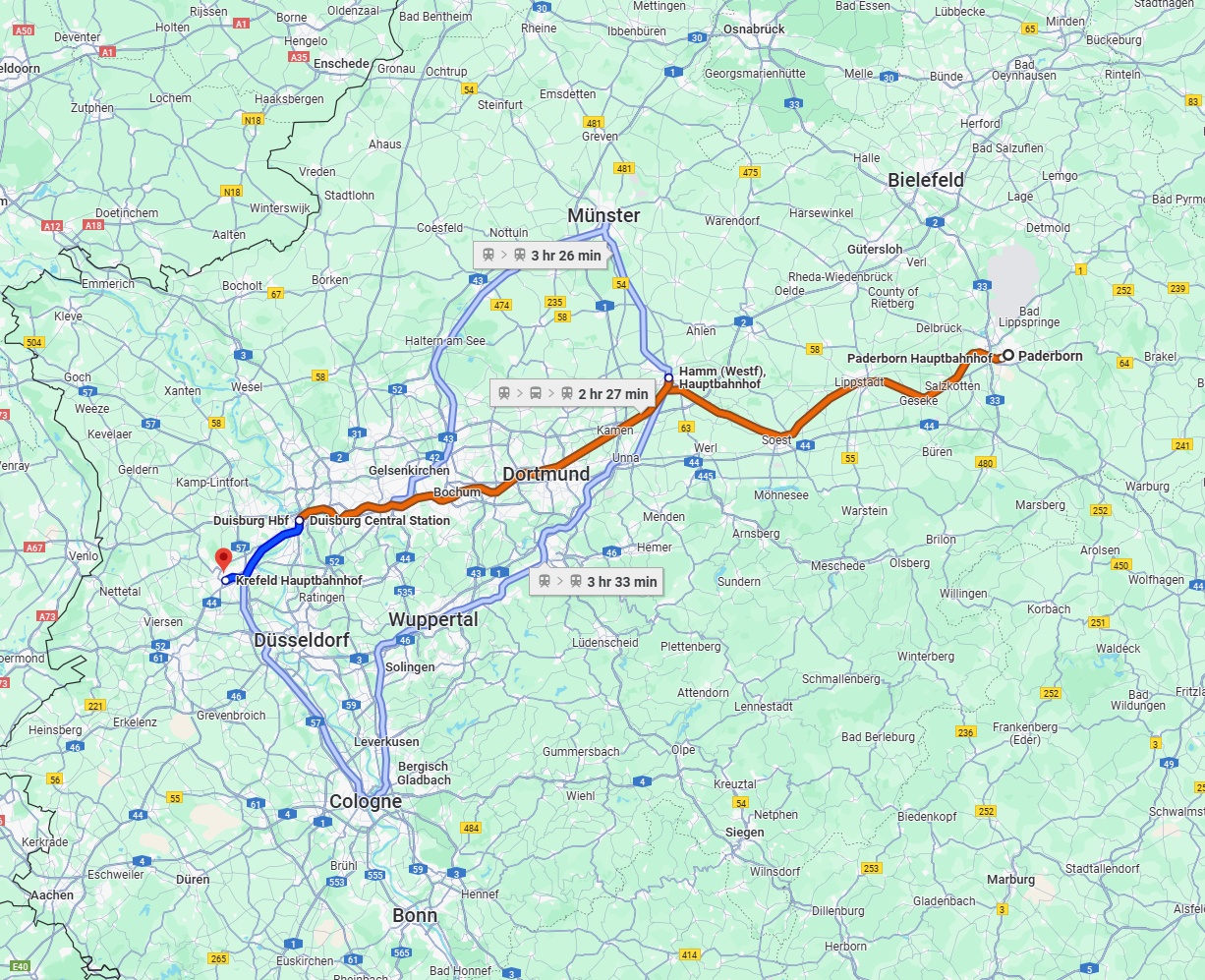 Anreise von Paderborn Zu Krefeld Über 