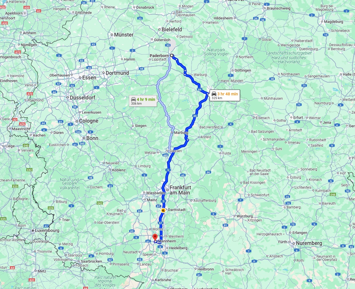 Anreise von Paderborn Zu Ludwigshafen am Rhein Über via A5