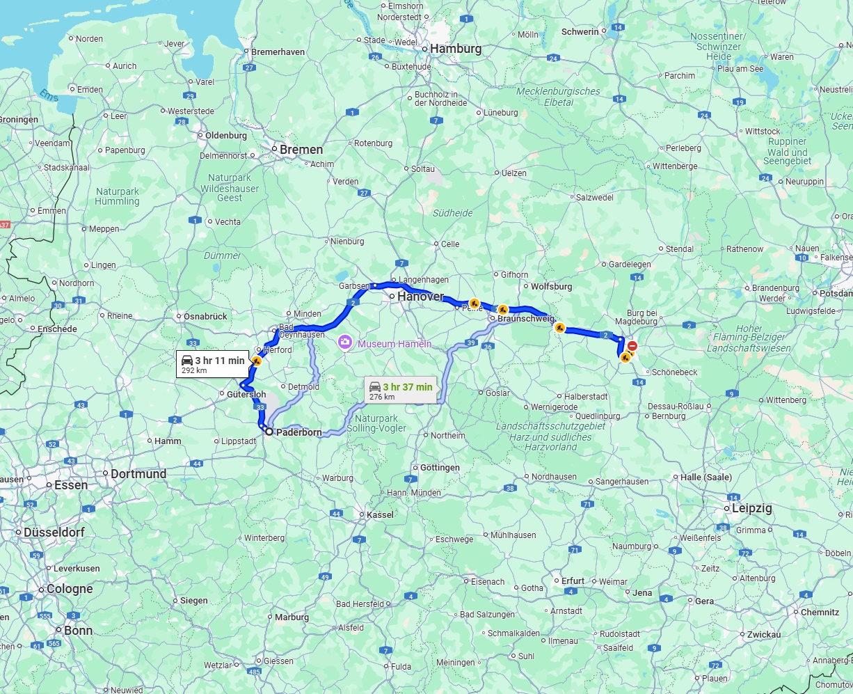 Anreise von Paderborn Zu Magdeburg Über via A2