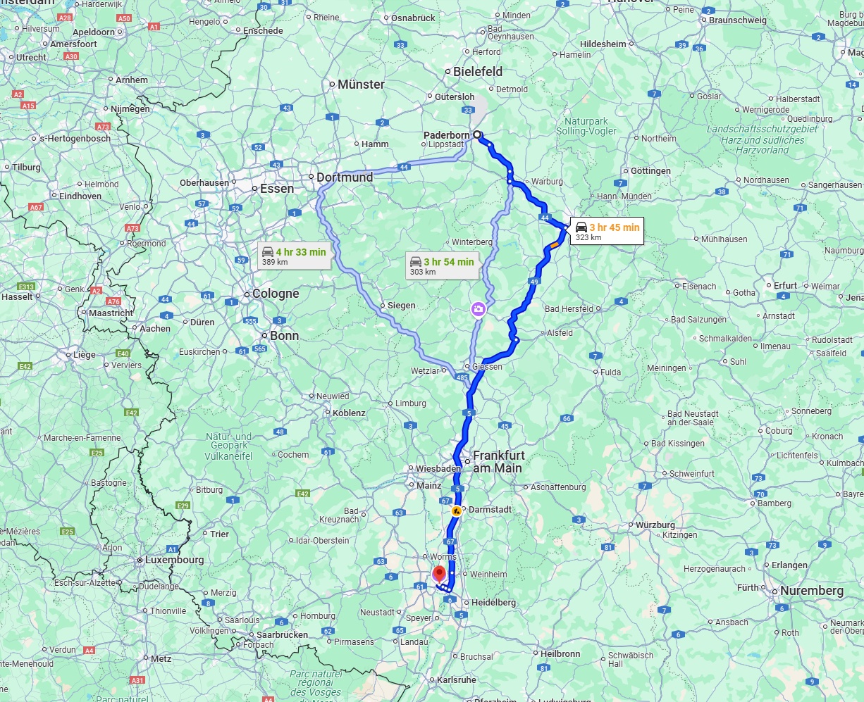 Anreise von Paderborn Zu Mannheim Über via A5