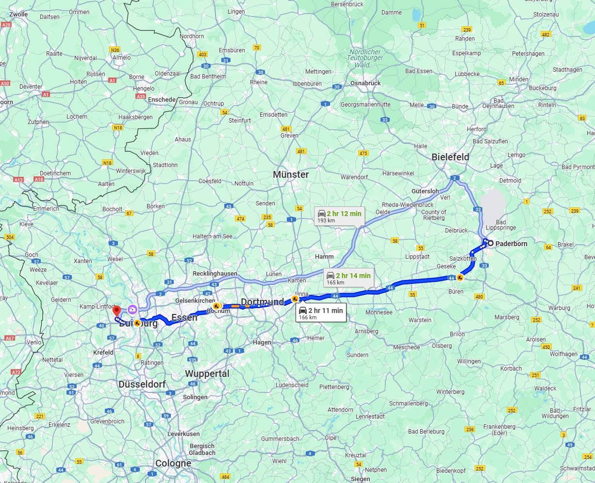 Anreise von Paderborn Zu Moers Über via A44 and A40