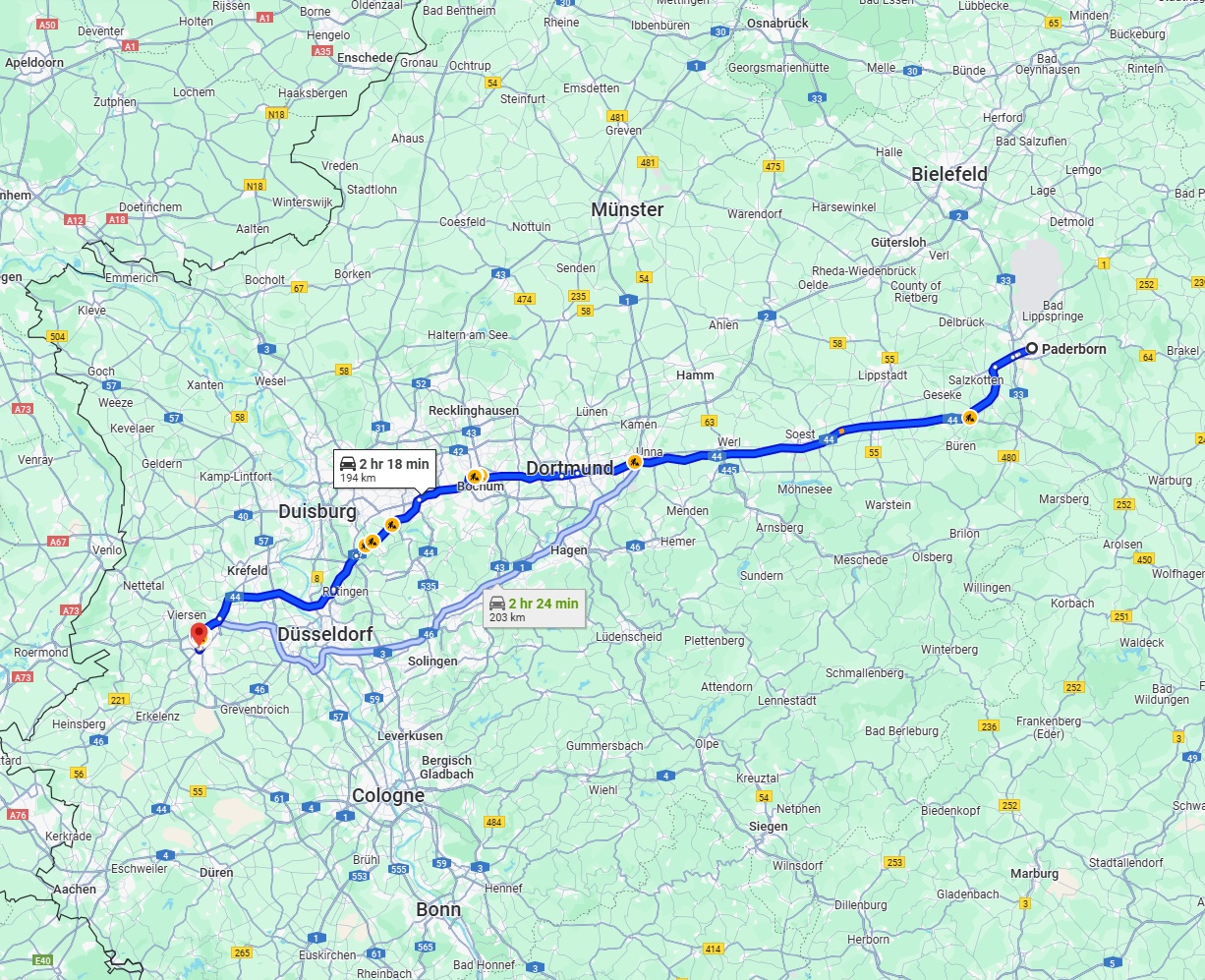 Anreise von Paderborn Zu Mönchengladbach Über via A44