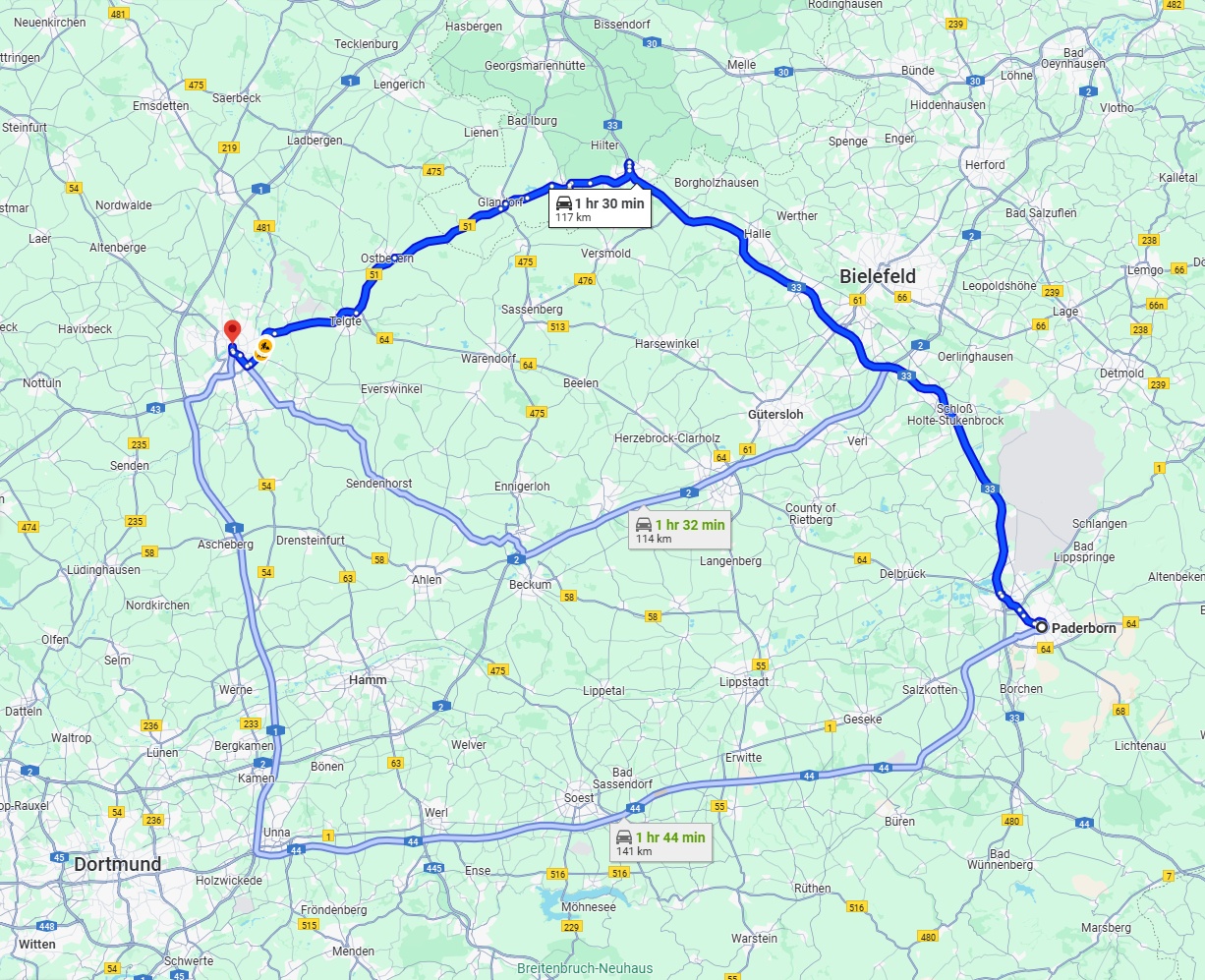 Anreise von Paderborn Zu Münster Über via A33 and B51