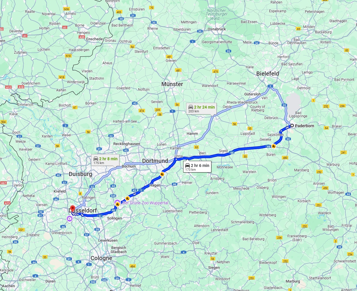 Anreise von Paderborn Zu Neuss Über via A44