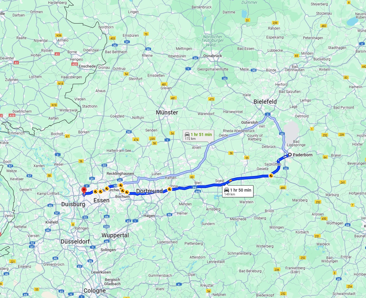 Anreise von Paderborn Zu Oberhausen Über via A44