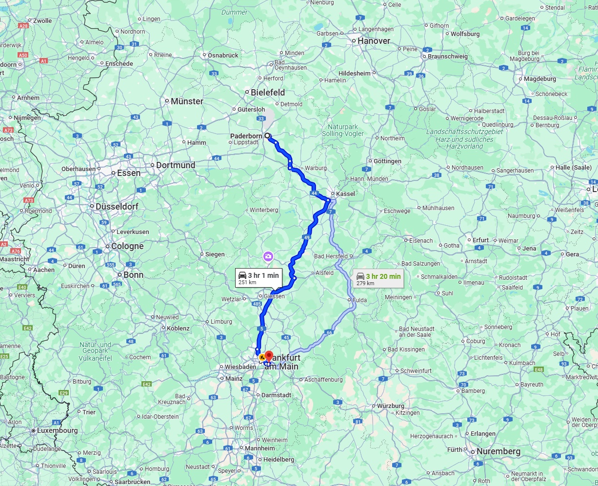 Anreise von Paderborn Zu Offenbach am Main Über via A49 and A5