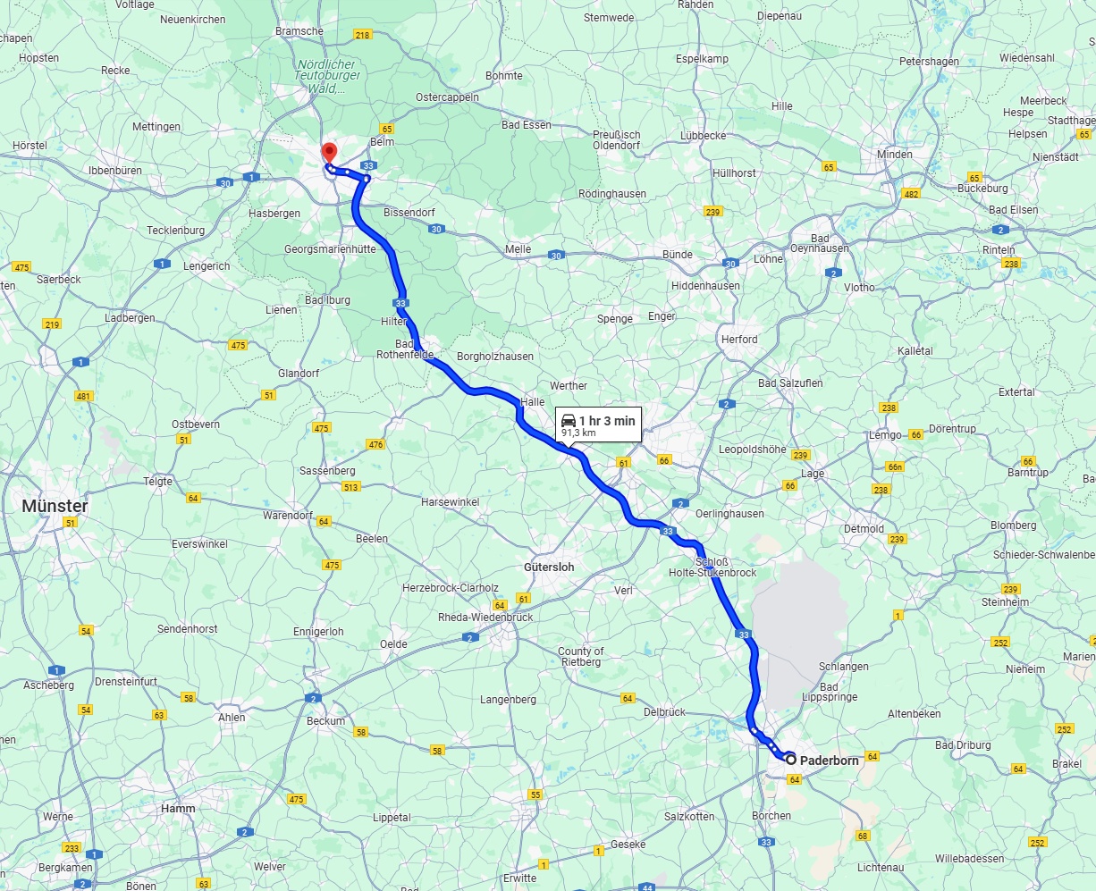 Anreise von Paderborn Zu Osnabrück Über via A33