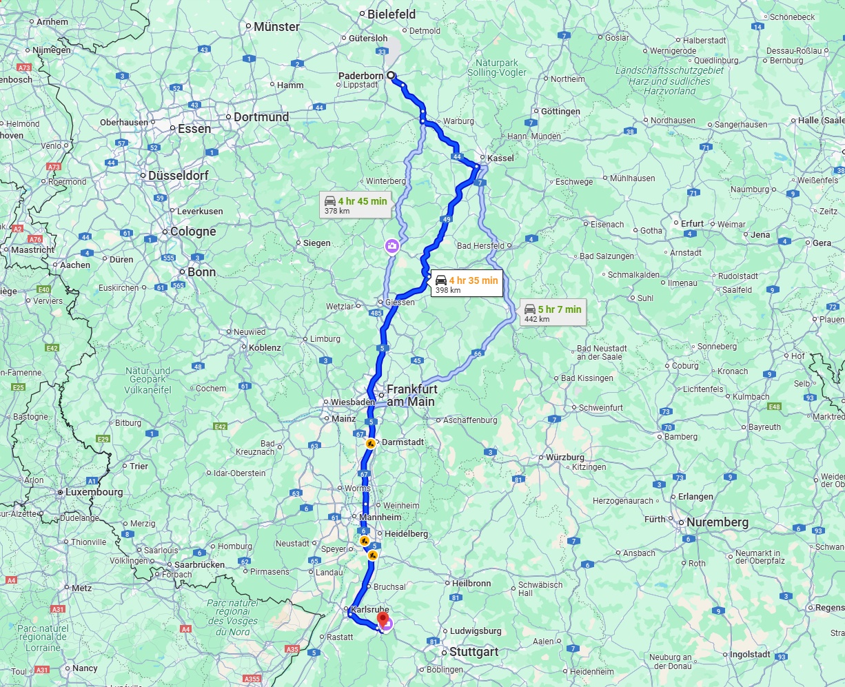 Anreise von Paderborn Zu Pforzheim Über via A5