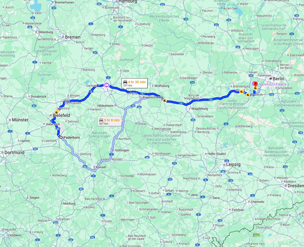 Anreise von Paderborn Zu Potsdam Über via A2