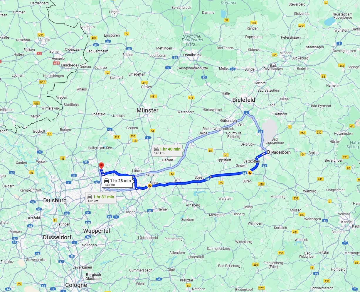 Anreise von Paderborn Zu Recklinghausen Über via A44