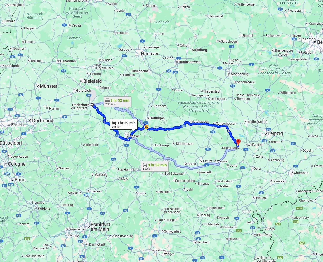 Anreise von Paderborn Zu Saale Über via A38