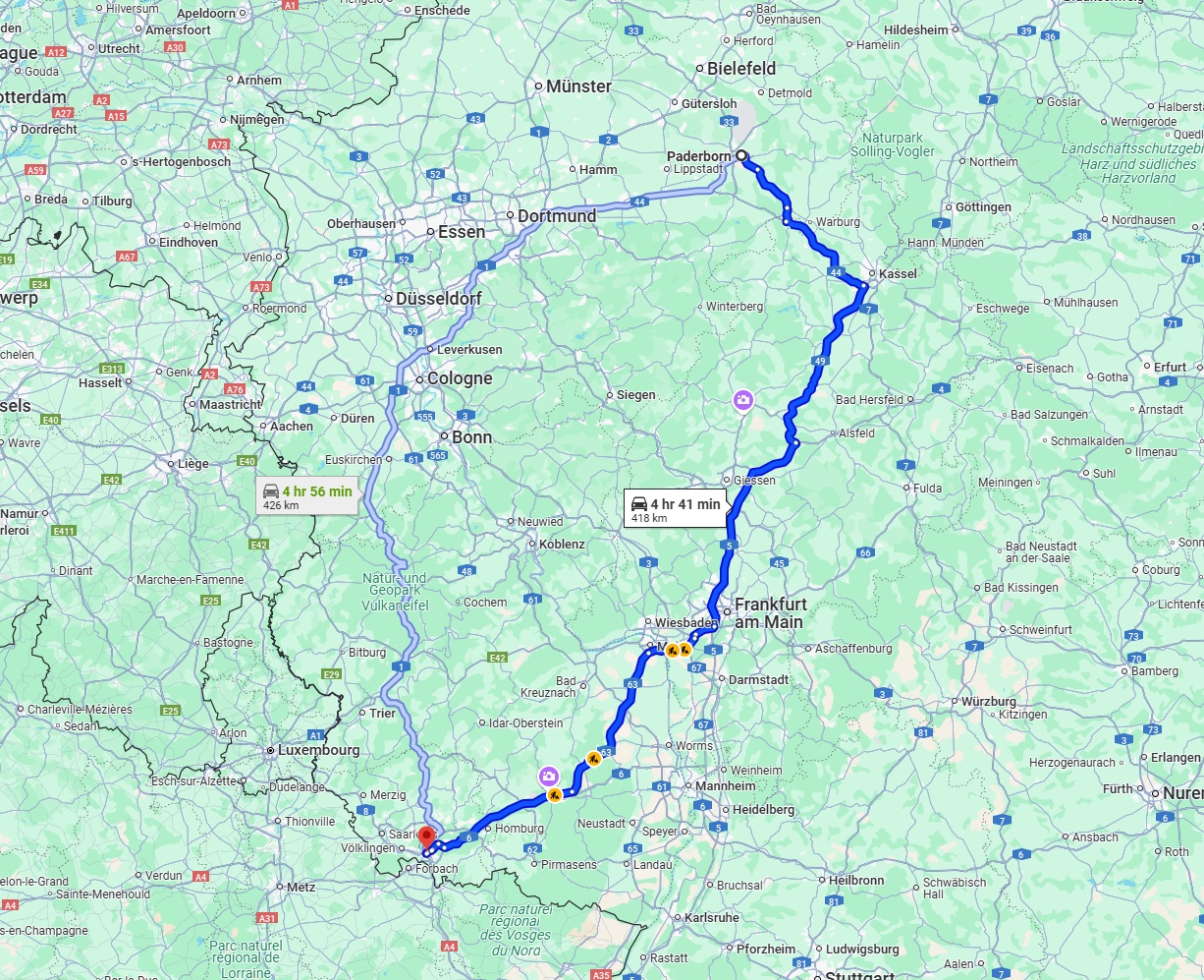 Anreise von Paderborn Zu Saarbrücken Über via A5
