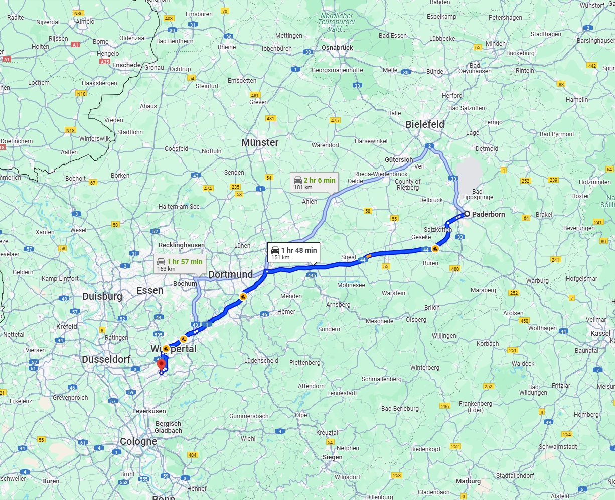 Anreise von Paderborn Zu Solingen Über via A44