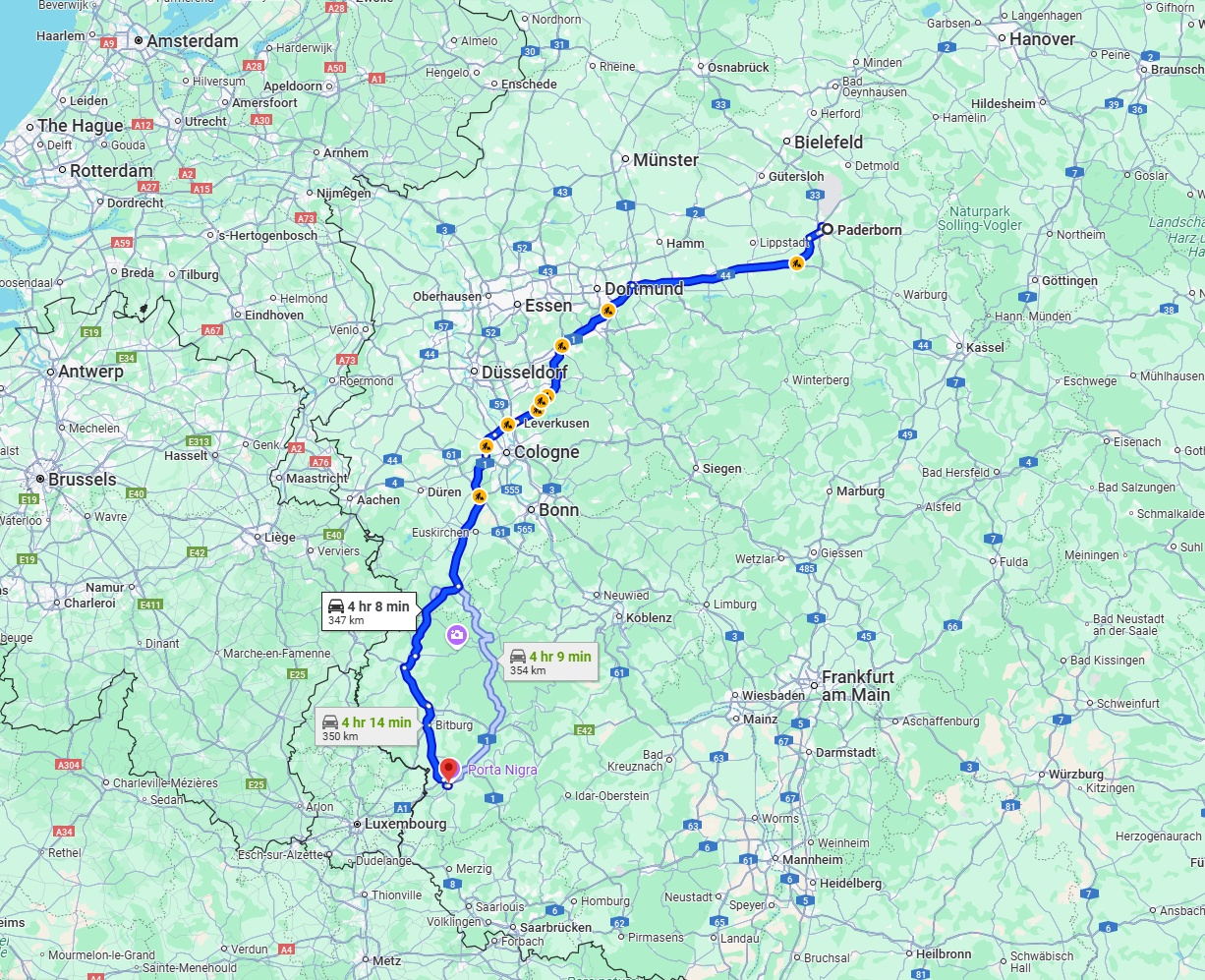 Anreise von Paderborn Zu Trier Über via A1