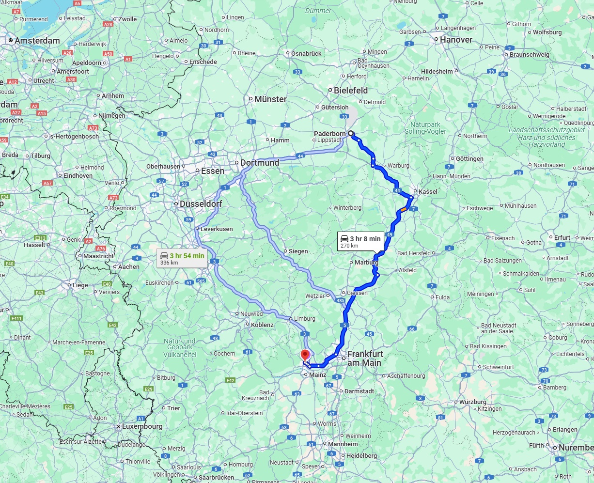 Anreise von Paderborn Zu Wiesbaden Über via A49 and A5
