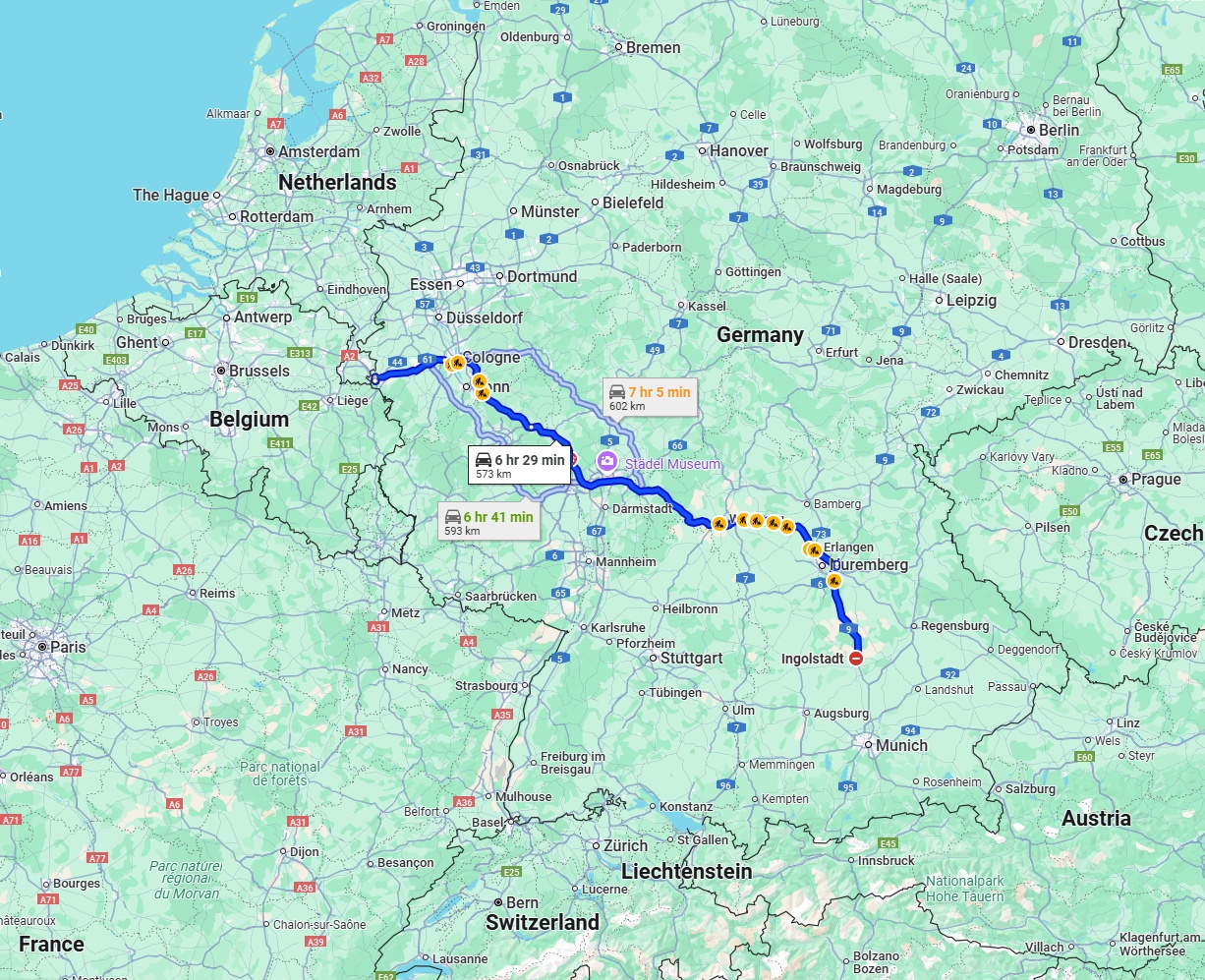 Anreise von Ingolstadt Zu Aachen Über via A3
