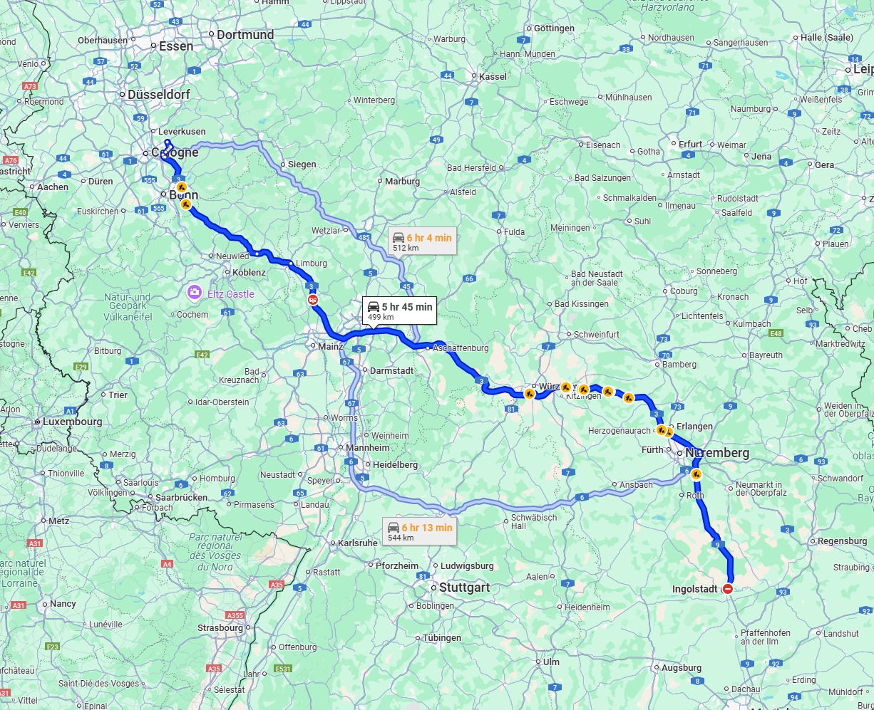 Anreise von Ingolstadt Zu Bergisch Gladbach Über via A3