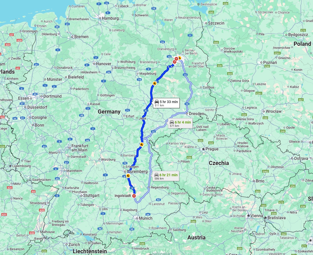 Anreise von Ingolstadt Zu Berlin Über via A9