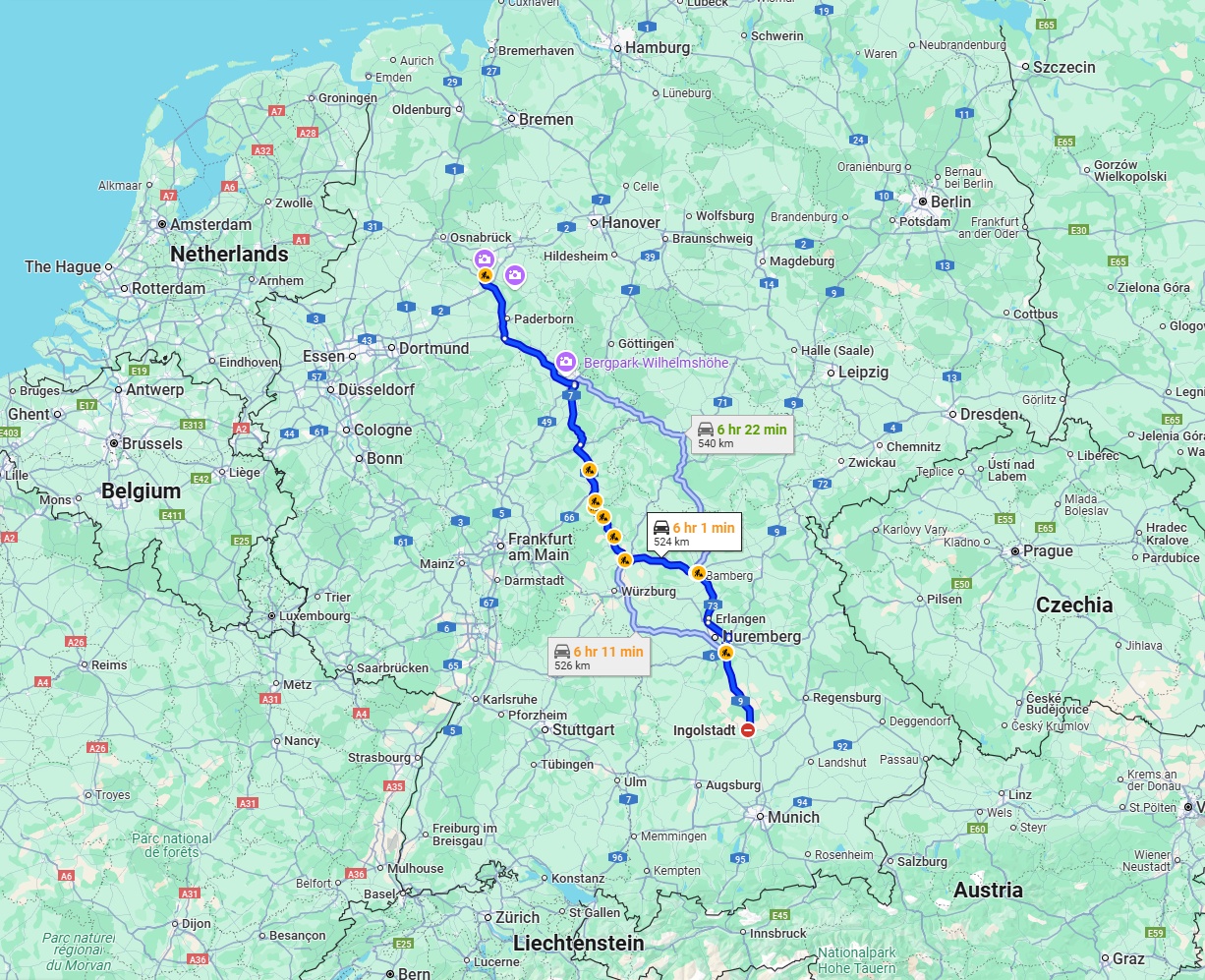 Anreise von Ingolstadt Zu Bielefeld Über via A7