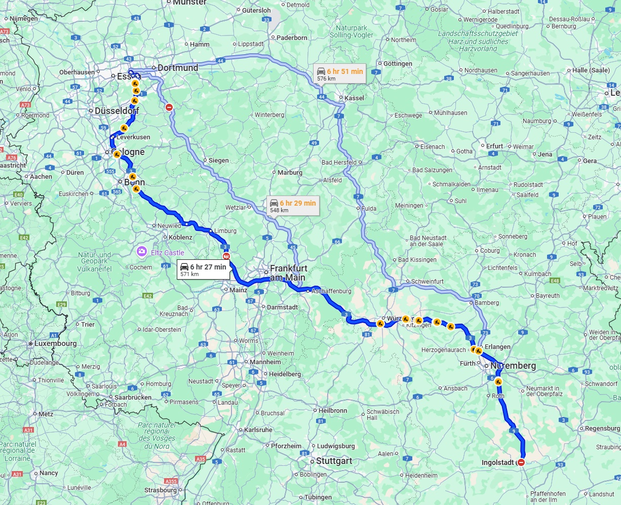 Anreise von Ingolstadt Zu Bochum Über via A3